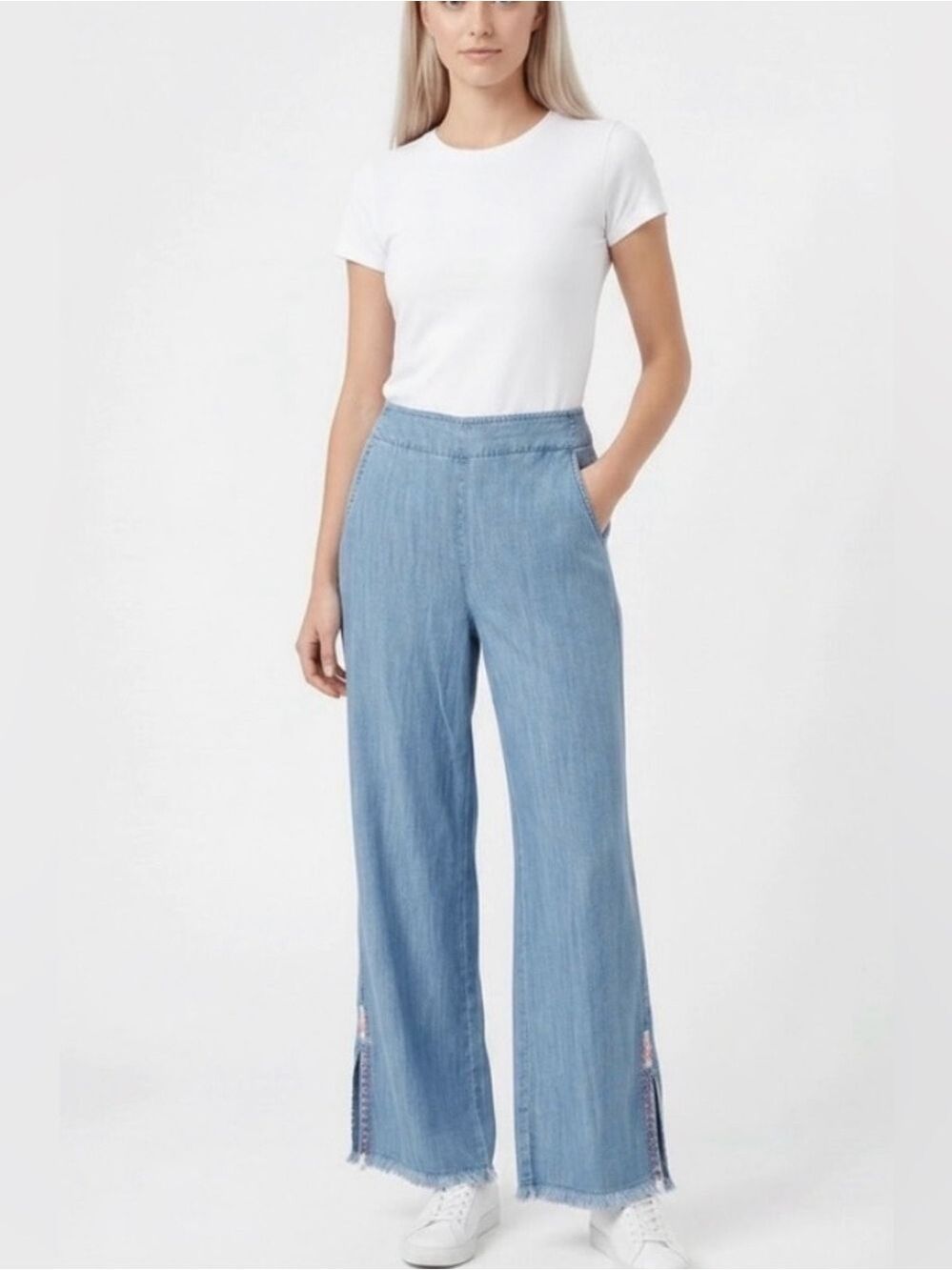 BILLY T Flowy Wide Leg Jeans Lightweight Lycocell. Pockets, self tie  sz small